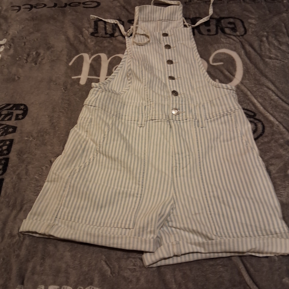 Celebrity Pink Blue and White Striped Overalls